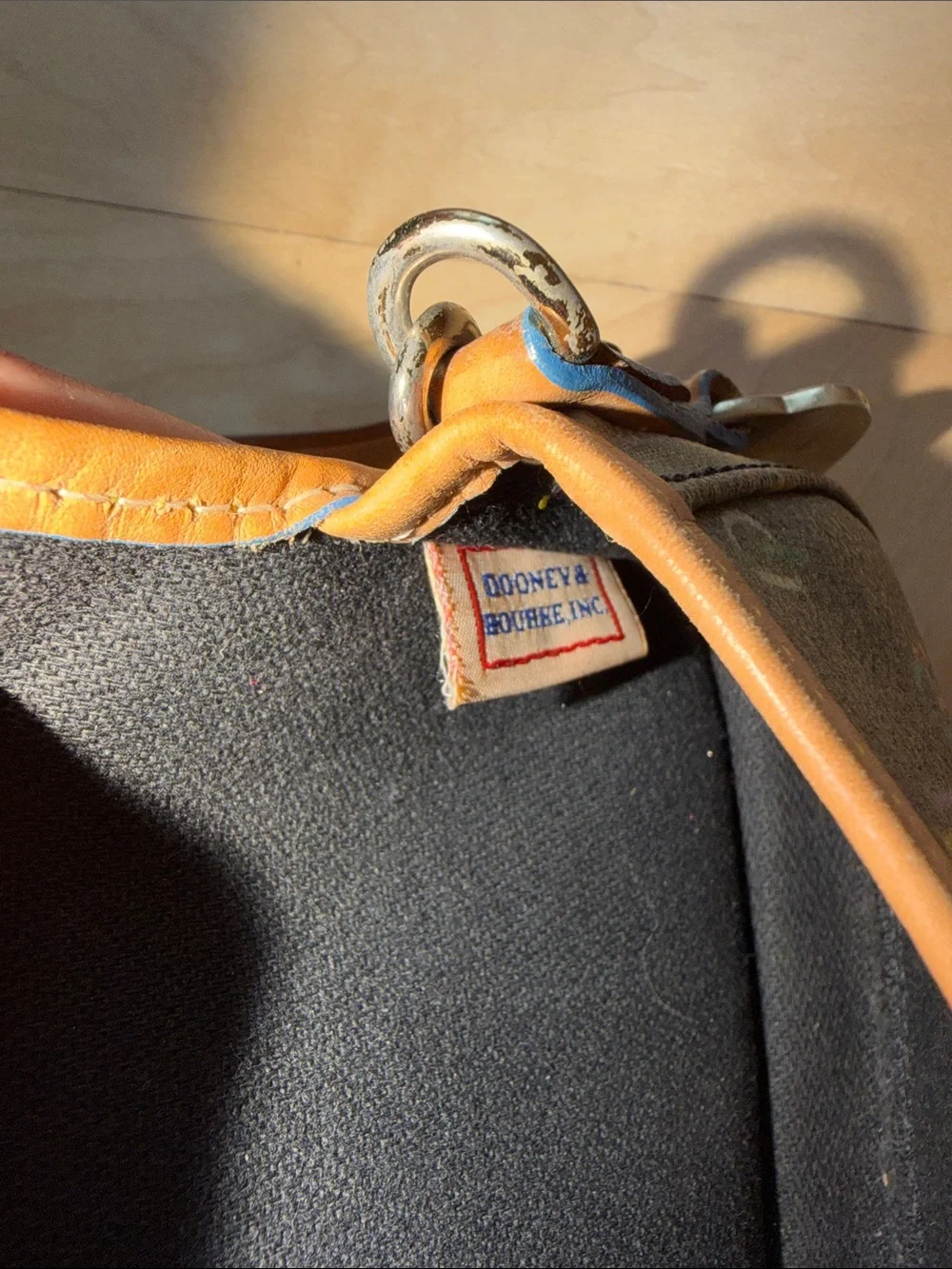 Dooney & Bourke Multicolor Monogram Wristlet with Tan Trim and Blue Strap